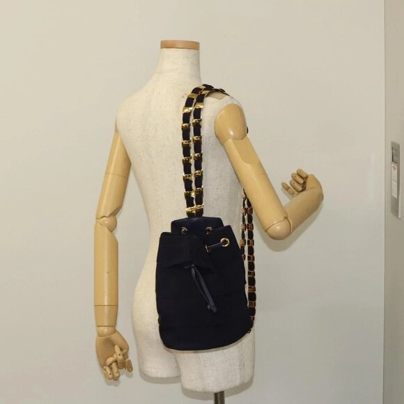 Salvatore Ferragamo Vala Chain Backpack Canvas Navy Gold Auth BA3335 main image 13